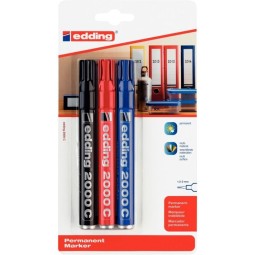 MARQUEUR PERMANENT E- 2000 C BLISTER DE 3 ASSORTIS (NOIR, ROUGE, BLEU)