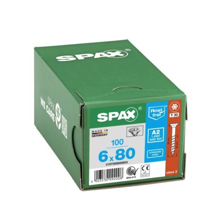 SPAX TERRASSE RESINEUX INOX 6x80 - Boite de 100